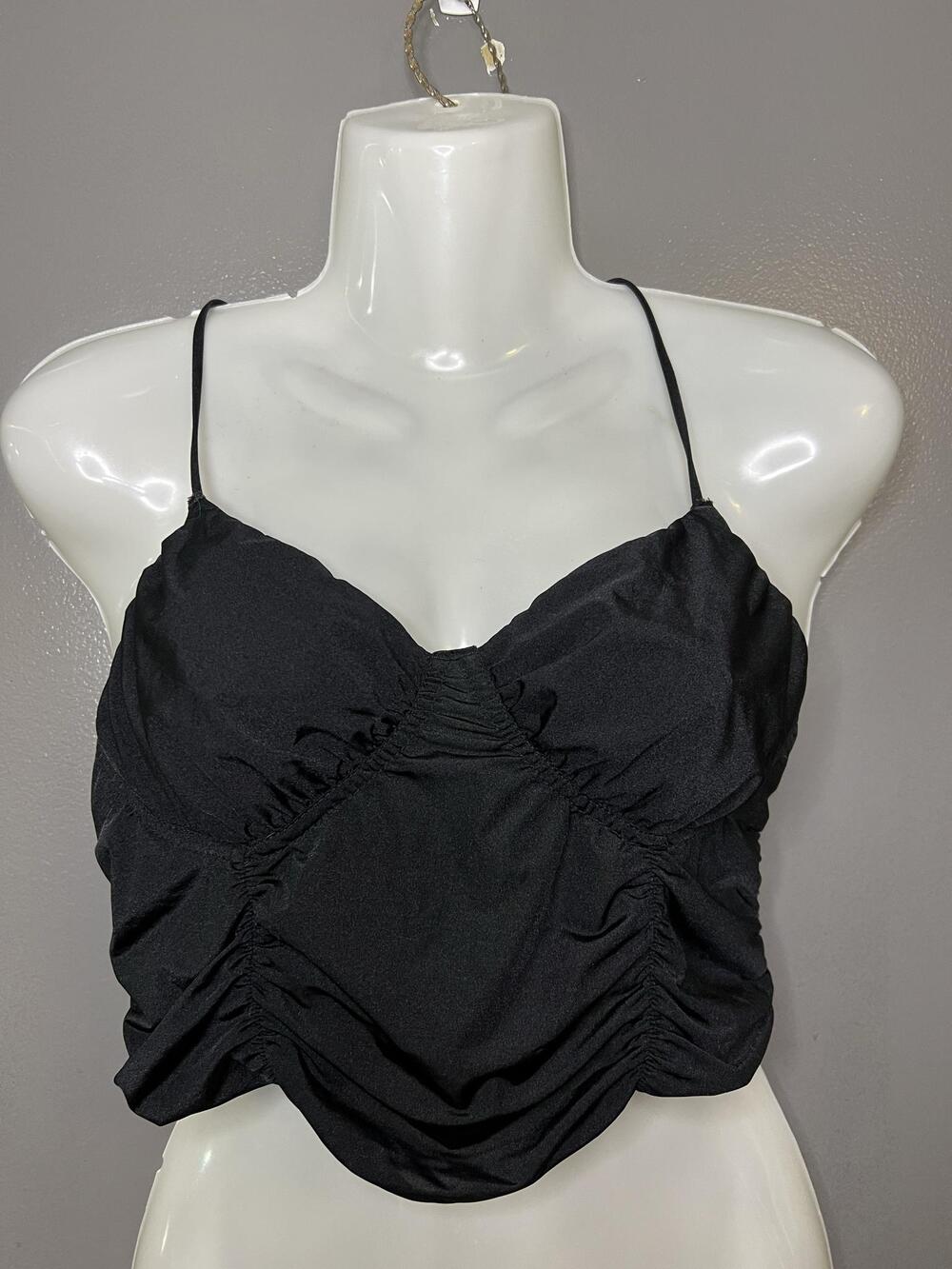 Out From Under Tank Top Womens Large Black Ruched Sweetheart Crop Cami